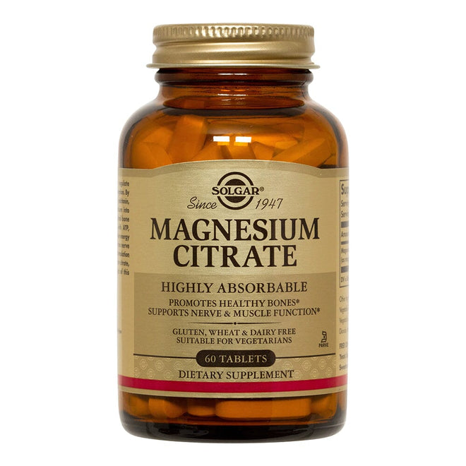 Tabletas de Magnesio Citrato Solgar, 210 mg, en blíster de 60 unidades, para salud y bienestar.