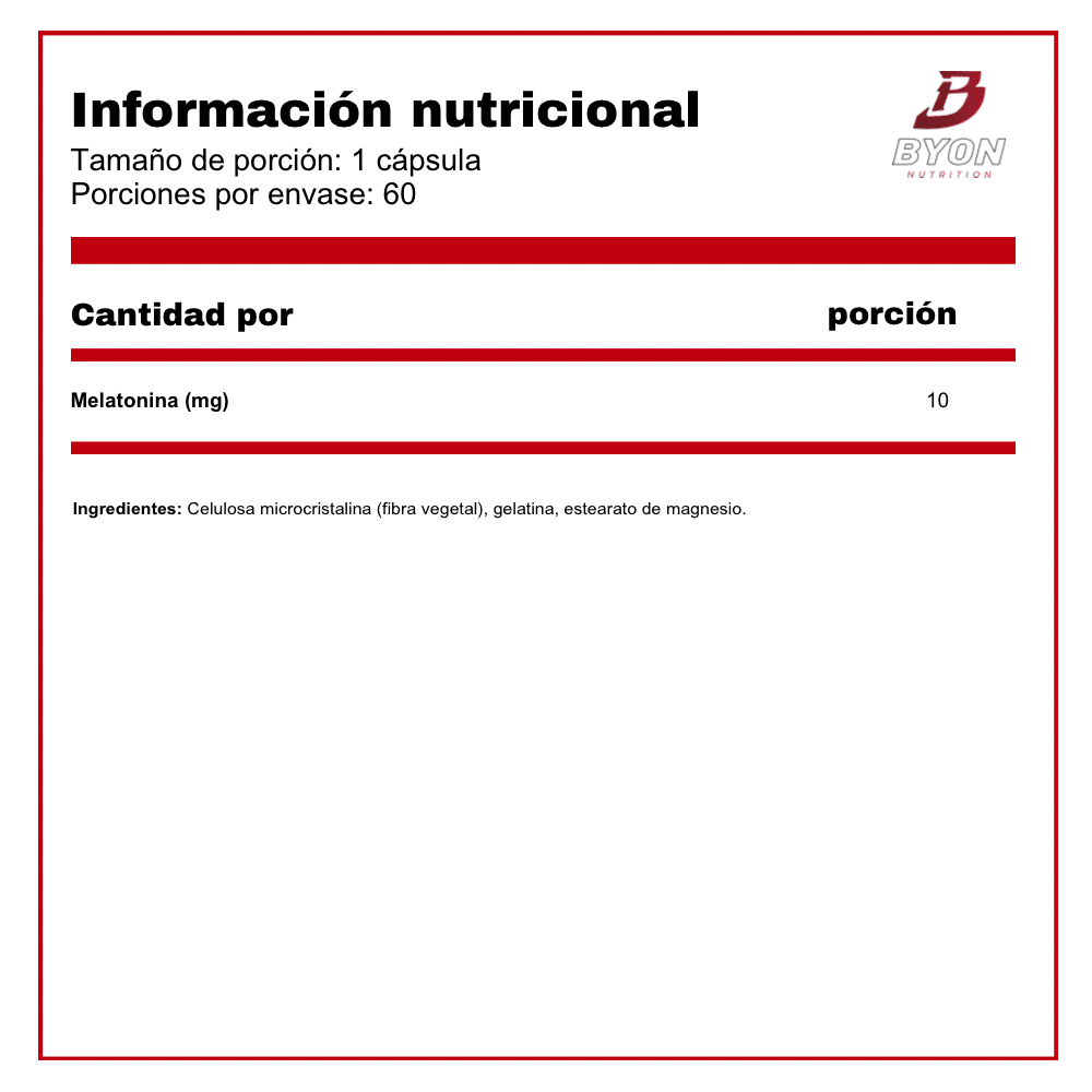 Melatonina 10 mg 60 cápsulas - Byon Nutrition
