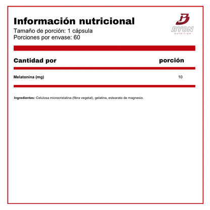 Melatonina 10 mg 60 cápsulas - Byon Nutrition