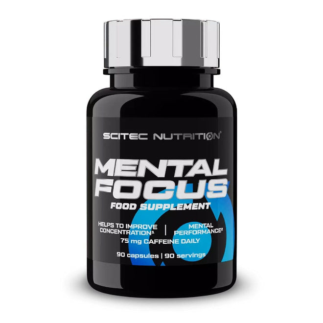 Frasco de Mental Focus de Scitec Nutrition con 90 cápsulas.