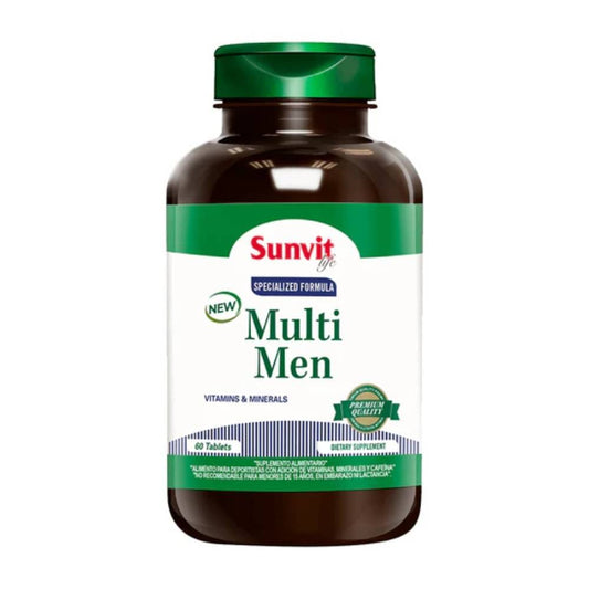 Frasco Multi Men Sunvit 60 tabletas; multivitamínico diario para hombre.