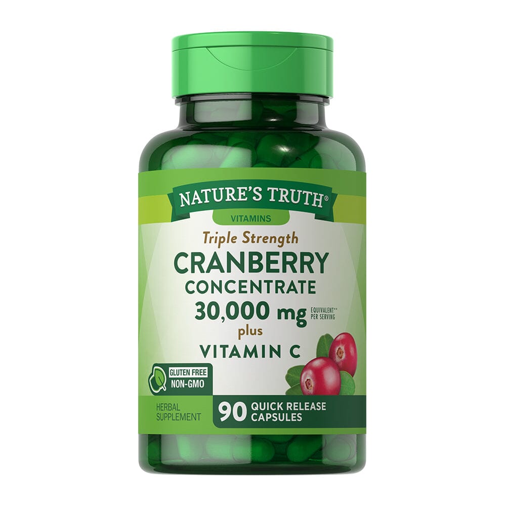 Frasco Cranberry 30.000 mg + vitamina C Nature’s Truth, 90 cápsulas.