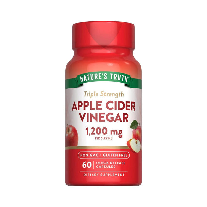 Cápsulas de vinagre de manzana de 1200 mg de Nature's Truth, suplemento en envase con 60 cápsulas para salud y bienestar.