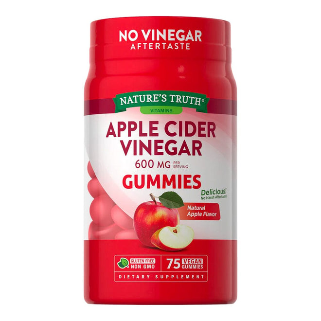 Gomitas de vinagre de manzana Nature's Truth, 600 mg, para bienestar y salud, en envase con 75 gomitas.
