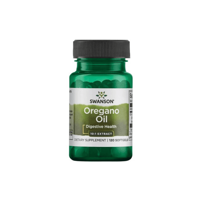 Capsulas de aceite de orégano Swanson de 150 mg, paquete con 120 cápsulas, suplemento de vitaminas y salud.