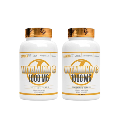 Pack de 2 frascos de vitamina C Landerfit 1000 mg, suplemento en tabletas para la salud y el bienestar.