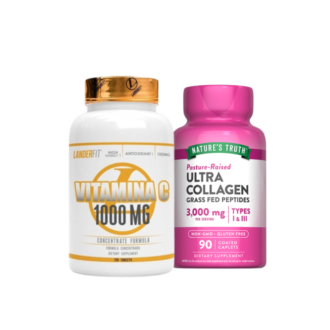 Paquete de vitaminas y salud Beauty Basic de Nature's Truth, con mujer sonriendo, en un envase blanco con detalles en rosa y morado.