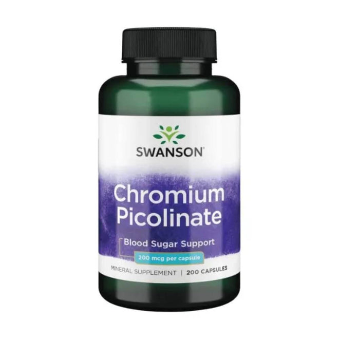 Picolinato de cromo Swanson en cápsulas de 200 mcg, suplemento de vitaminas y salud en envase con 200 cápsulas