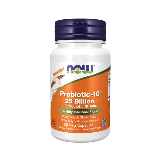 Capsulas de probióticos Probiotic-10 de 25 mil millones de CFU de Now Foods, suplemento de vitaminas y salud.