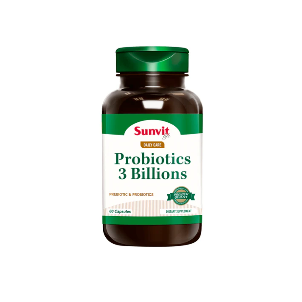 Probióticos Sunvit Life 3 Billones en cápsulas, suplemento de vitaminas y salud, 60 unidades en envase.