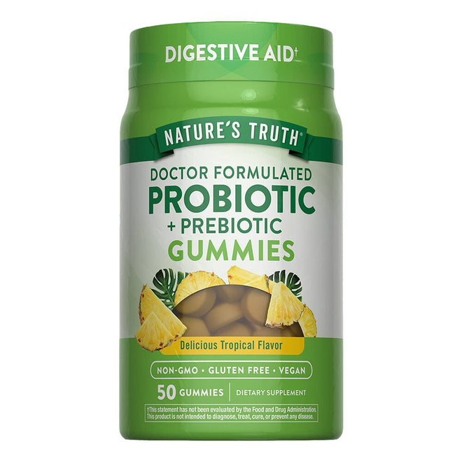 Envase de gomitas veganas de probióticos y prebióticos de Nature's Truth, 50 unidades.