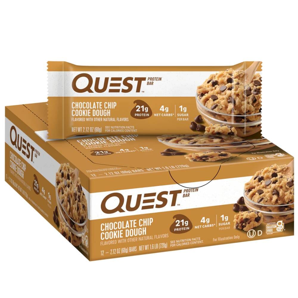 Protein Bar 21g de Proteina (12 unidades) Snacks y Endurence Quest Chocolate Chip Cookie Dough 