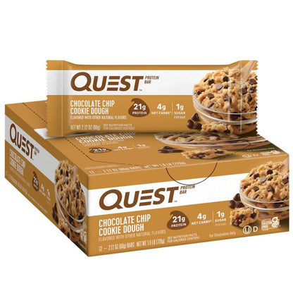 Protein Bar 21g de Proteina (12 unidades) Snacks y Endurence Quest Chocolate Chip Cookie Dough 