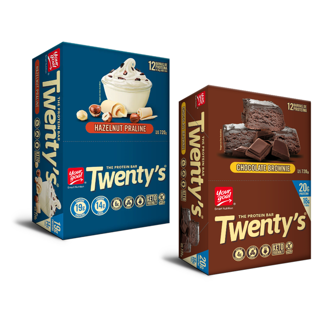 Pack de 24 barras energéticas Twenty's Your Goal, snacks y endurance para mantener energía durante el ejercicio.