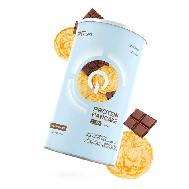 Tortitas de proteína QNT Sports de 500 g con sabor a chocolate, snacks y endurance para deportistas.