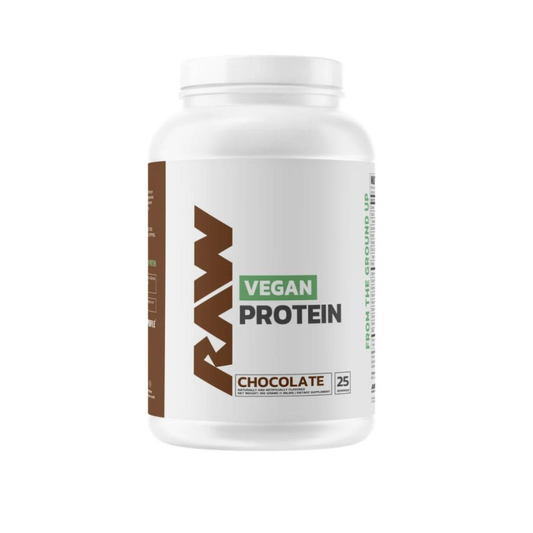 Proteína vegana RAW Nutrition RAW Vegan Protein, envase con 25 porciones, polvo de proteína vegetal para deportistas y veganos.