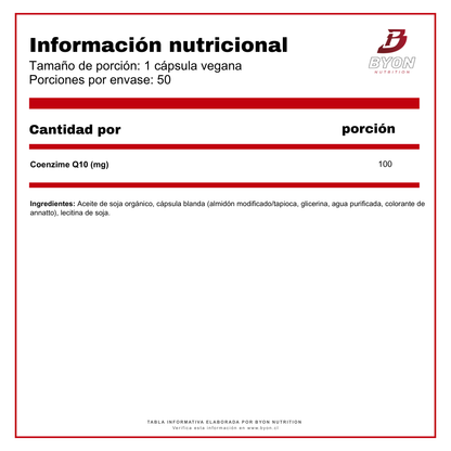 Frasco de CoQ10 de Swanson con 50 softgels, 100 mg por unidad.