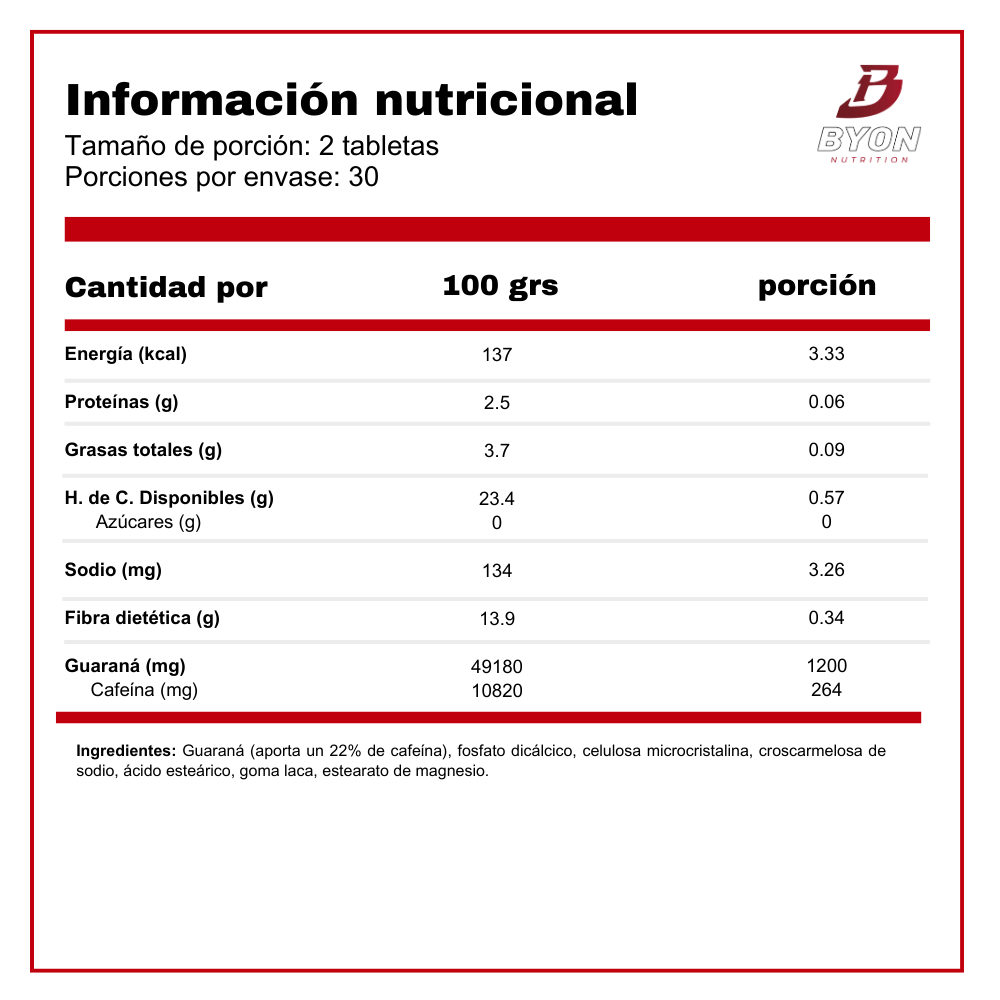 Guarana 1200mg 60 tabletas