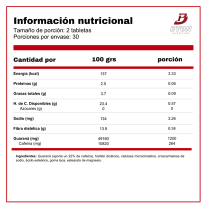 Guarana 1200mg 60 tabletas