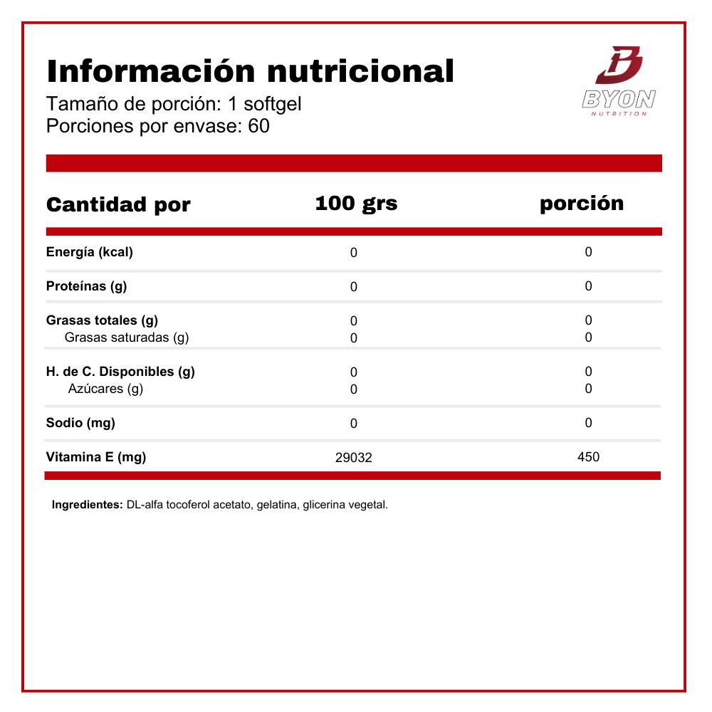 Tabla nutricional de vitamina E 1000 IU en envase con 60 softgels de Nature's Truth, suplemento de vitaminas y salud