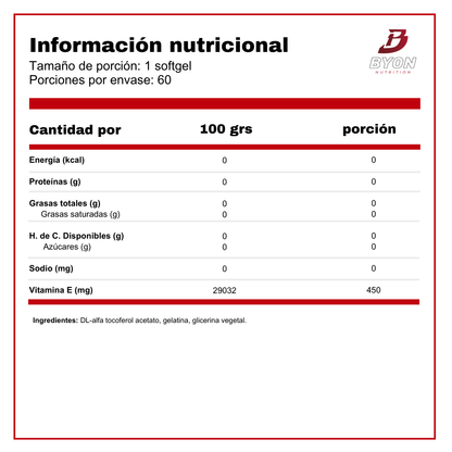 Tabla nutricional de vitamina E 1000 IU en envase con 60 softgels de Nature's Truth, suplemento de vitaminas y salud