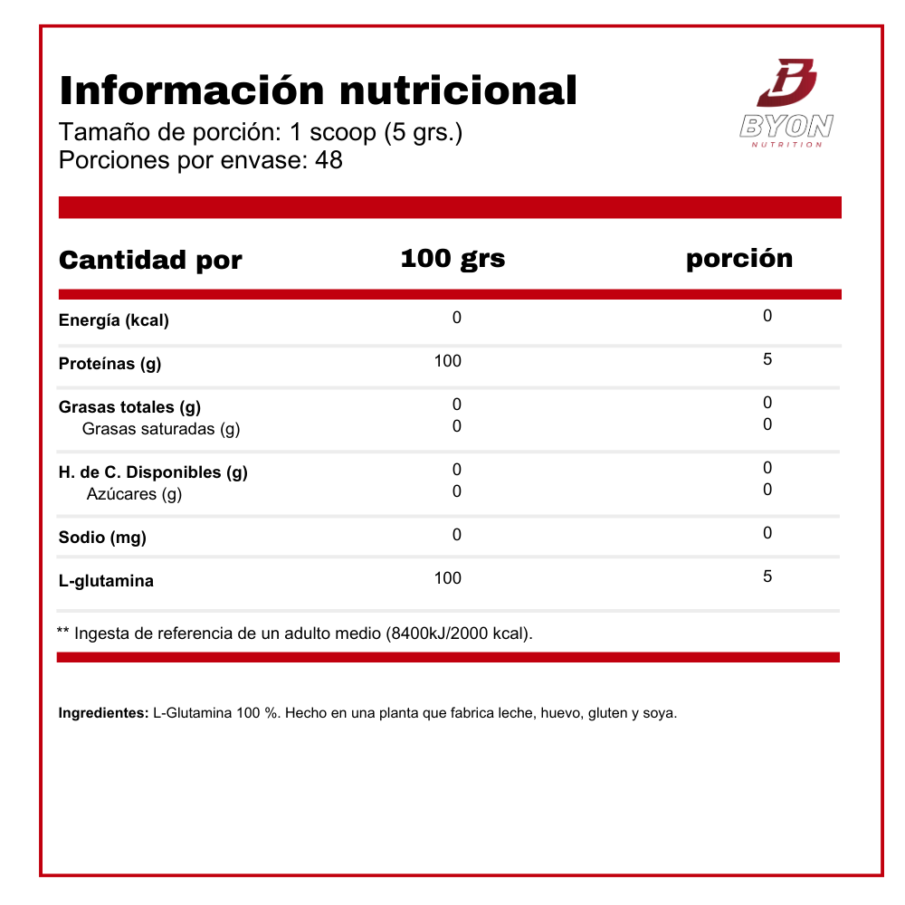 100% L-Glutamina 240 grs