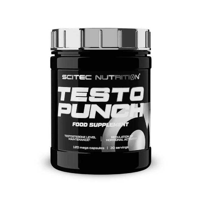 Envase de Testo Punch de Scitec Nutrition con 120 cápsulas.