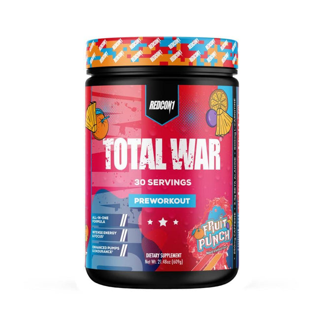 Pre-entrenamiento Total War de Redcon1, caja con 30 servicios, suplemento para mejorar rendimiento en el gimnasio.