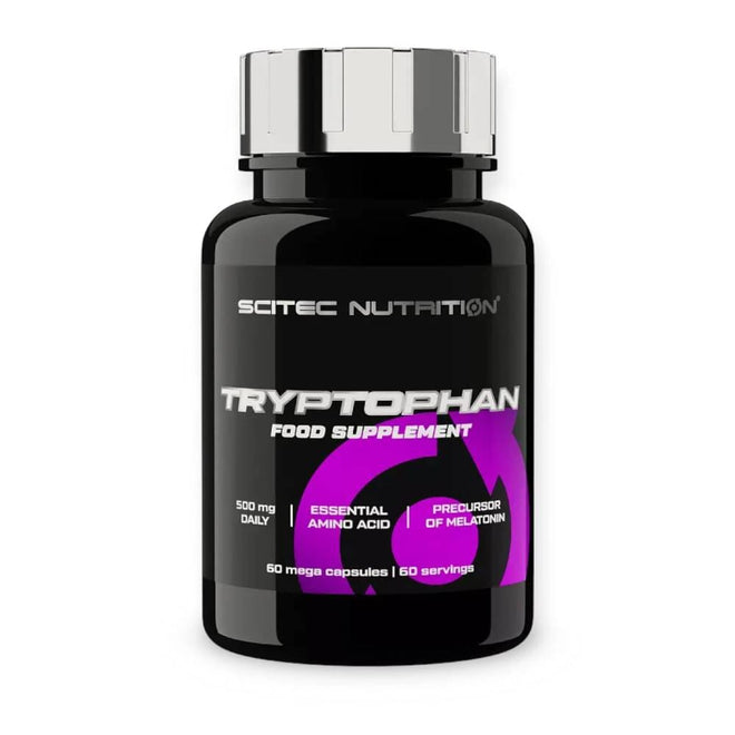 Cápsulas de triptófano de 500 mg de Scitec Nutrition, suplemento de aminoácidos en envase con 60 cápsulas.
