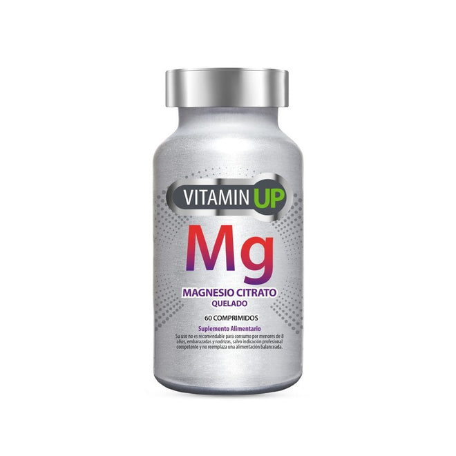 Suplemento de Vitamina UP Magnesio de New Science, caja con 60 comprimidos de citrato quelado, en envase de color blanco y azul