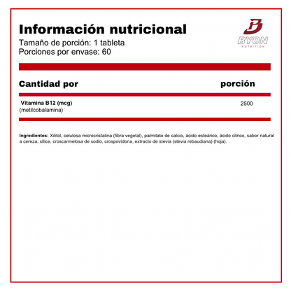 Vitamina B-12 2500 mcg - Byon Nutrition