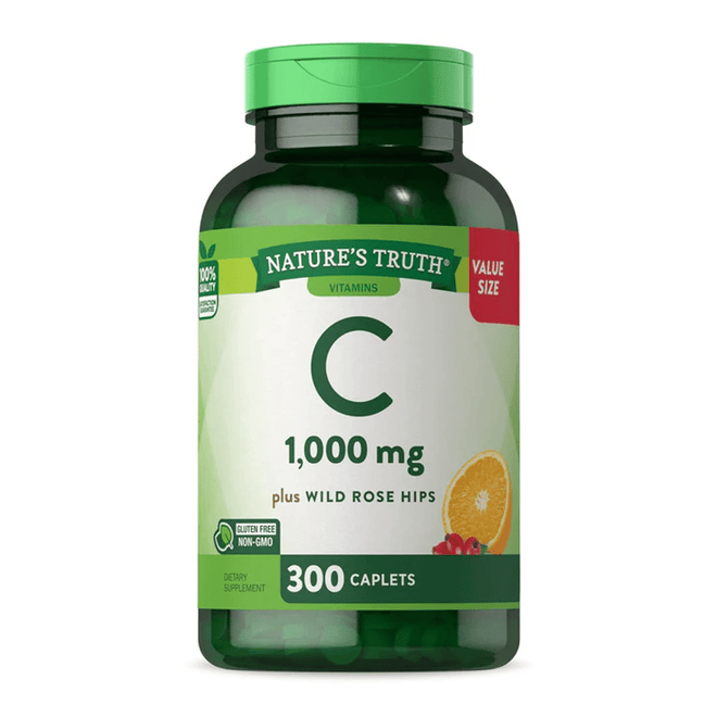 Cápsulas de Vitamina C 1000 mg con rosa mosqueta de Nature's Truth, envase de 300 cápsulas.