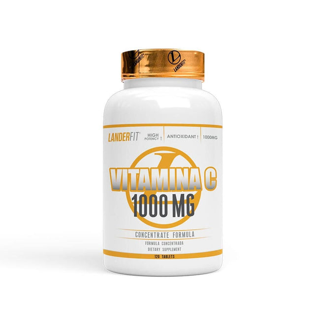 Tabletas de vitamina C 1000mg de Landerfit, suplemento de vitaminas y salud en envase con 120 tabletas.