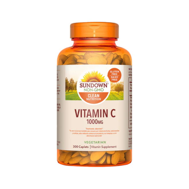 Frasco de Vitamina C 1000 mg de Sundown Naturals con 300 comprimidos.