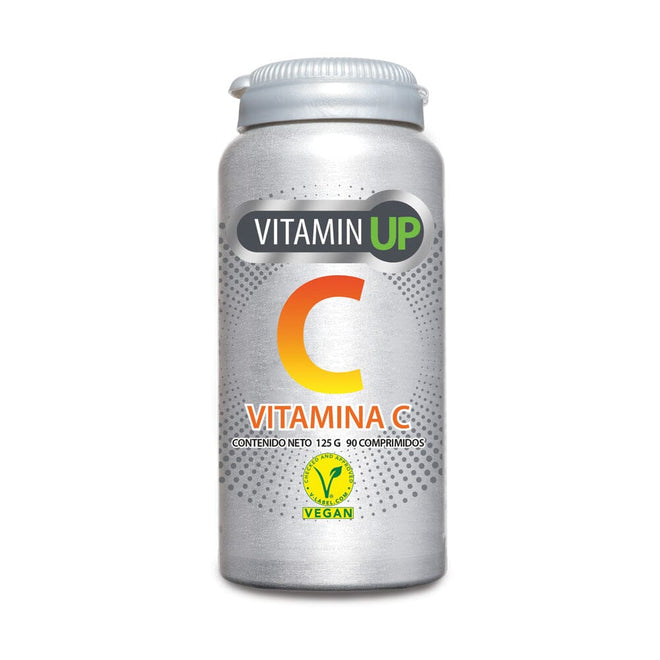 Vitamina C UP de New Science en cápsulas, suplemento de vitaminas y salud, 90 cápsulas en frasco blanco con etiqueta.