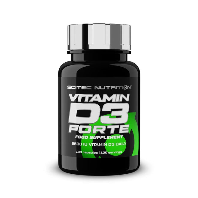 Vitamina D3 Forte 2600UI de Scitec Nutrition, suplemento de vitaminas y salud en envase con cápsulas de alta potencia
