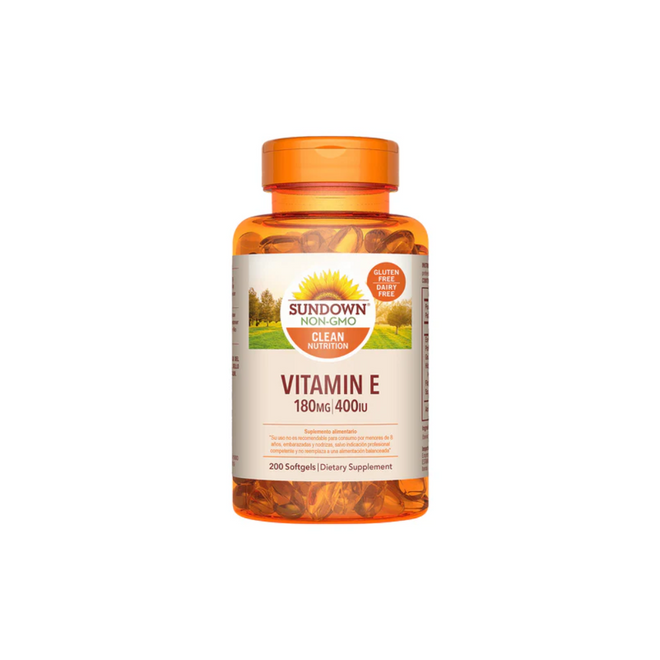 Cápsulas blandas de vitamina E 400IU de Sundown Naturals, suplemento de vitaminas y salud en envase de 200 cápsulas